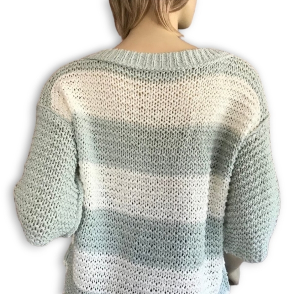 Free People Park Slope Mint & Ivory Striped Oversized Slouchy Hi-Low Sweater, XS - Picture 12 of 16
